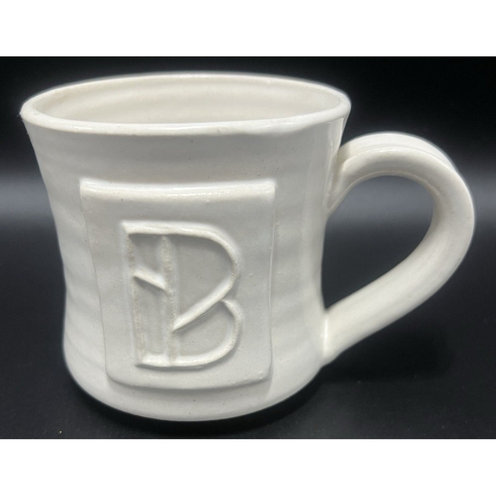 Black Oak Art Waco Texas Pottery Studio Mug Monogram‎ Initial B Off White Cup